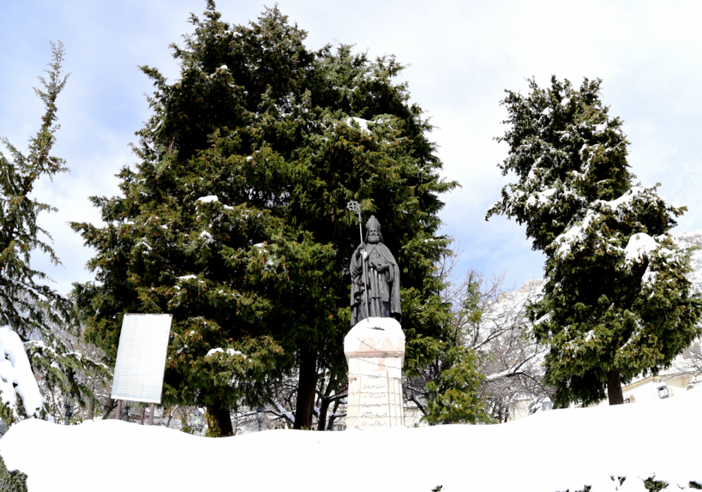 An image of Patriarch Estefan Al-Dawihi depicted in traditional robes, representing his spiritual leadership and enduring influence within the Maronite Catholic Church.